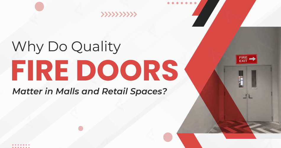 A set of fire exit doors in a shopping mall corridor, highlighting the importance of quality fire doors for ensuring safety in crowded retail spaces and malls.